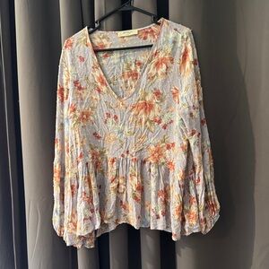 Light Blue Floral V-Neck Peplum Blouse by Mudd